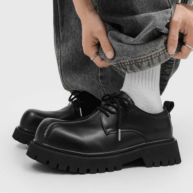 

Мужские кожаные туфли дерби класса люкс для повседневного и делового стиля, модные дизайнерские туфли на платформе, увеличивающие рост, большие размеры 38-46