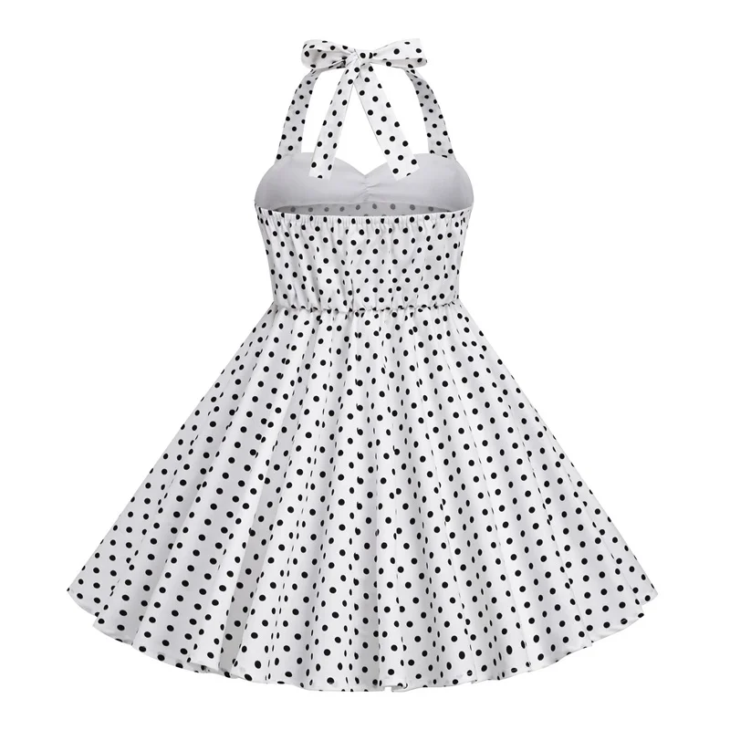 Girls Party Dresses Children Elegance Polka Dots Sleeveless Lace-Up Evening Gown Kids Comfortable Soft Halter Neck Vintage Skirt