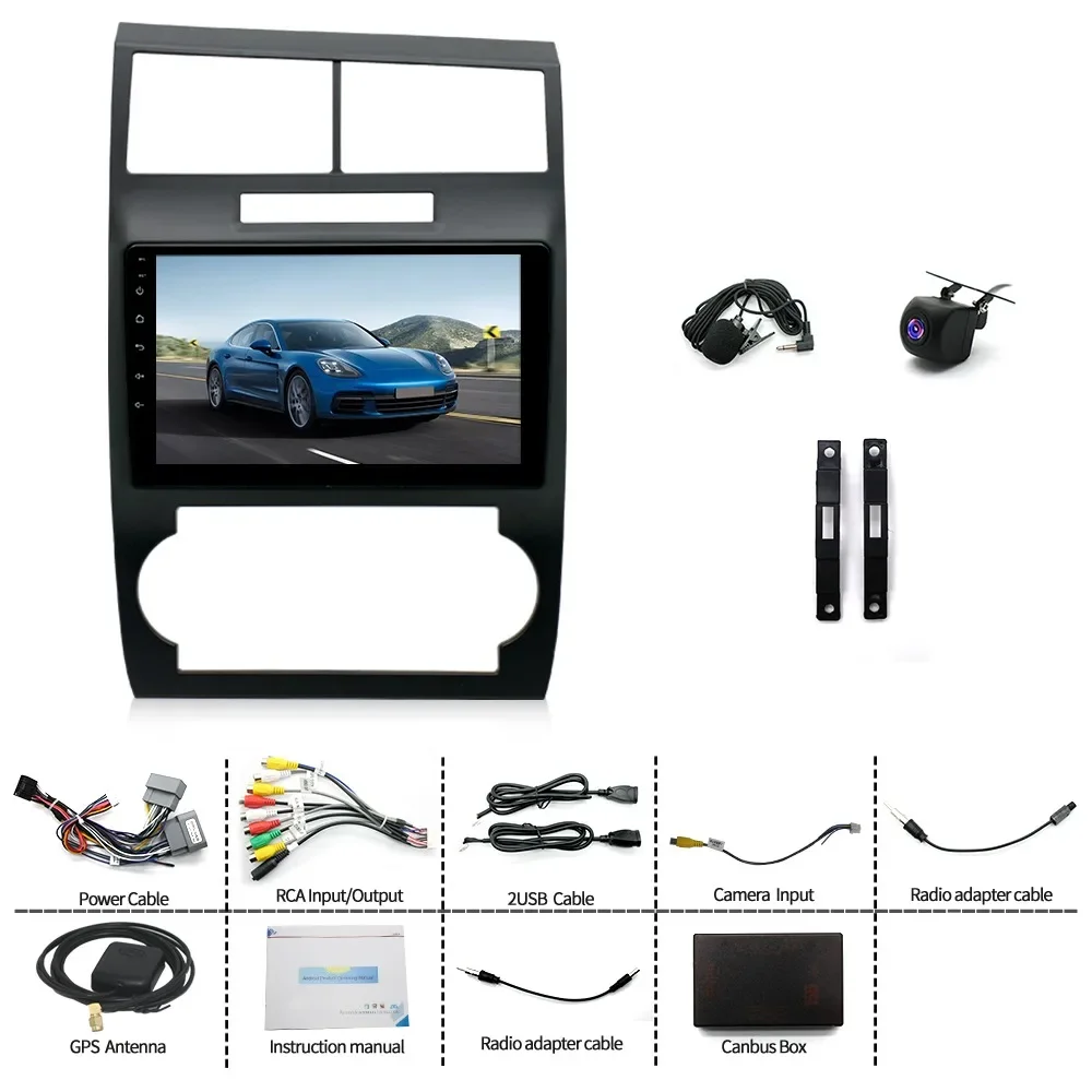 أندرويد 15 ملاحة السيارة 9 في CarPlay المدمج + أندرويد Auto/2 + 64G + كاميرا AHD + ميكروفون لـ 2005-2007 دودج تشالينجر/شاحن #2