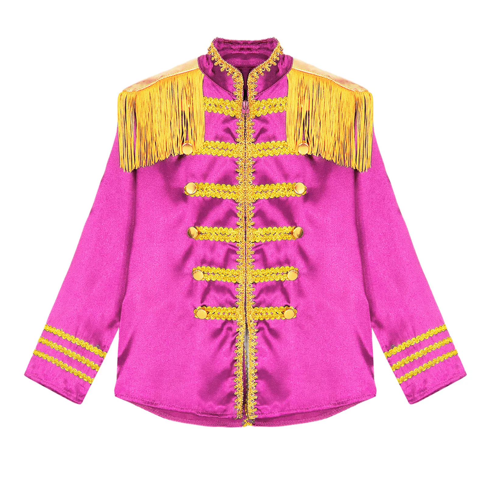 Boys Girls 1960s British Pop-Star Performance Clothes Halloween Rock Band Musician Cosplay Costume Long Sleeve Gold Trim Tops