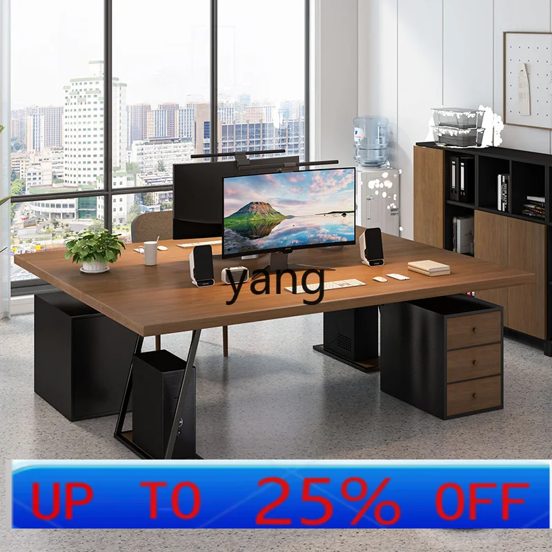 طاولة وكرسي من الخشب الصلب LH، مكتب مزدوج للكمبيوتر المالي مع خزانة جانبية