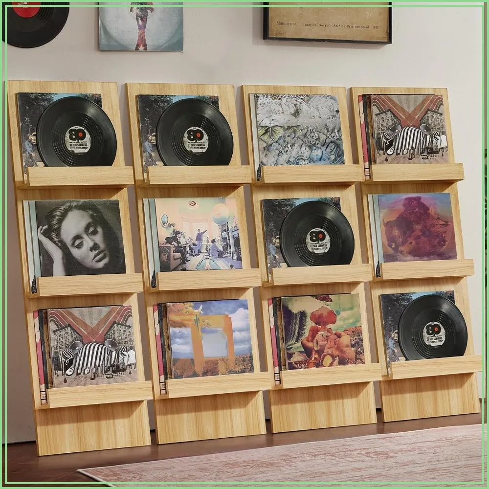 Wall-Leaning Vinyl Record Holder Set of 4, 3-Tier Shelf, 47.5