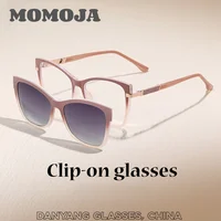 MOMOJA, gafas con Clip polarizadas magnéticas a la moda, monturas de gafas graduadas ópticas de aleación de ojo de gato Retro para mujer 72002
