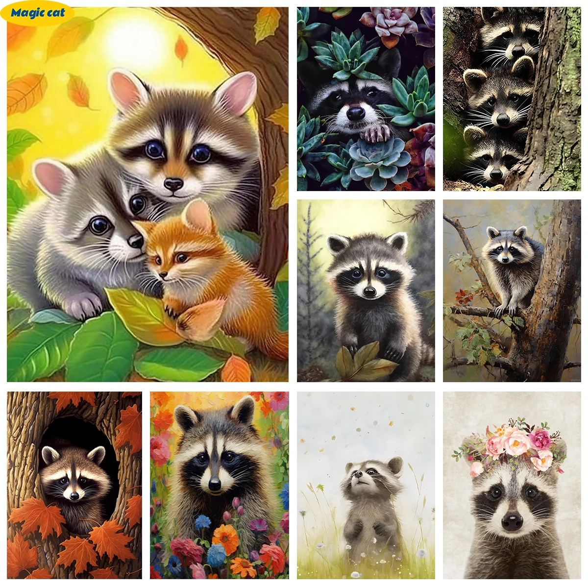 

Northern Raccoon AB Diamond Painting Cartoon Animals Diy Diamond Embroidery Rhinestones Cross Stitch Hand Gift Home Wall Decor