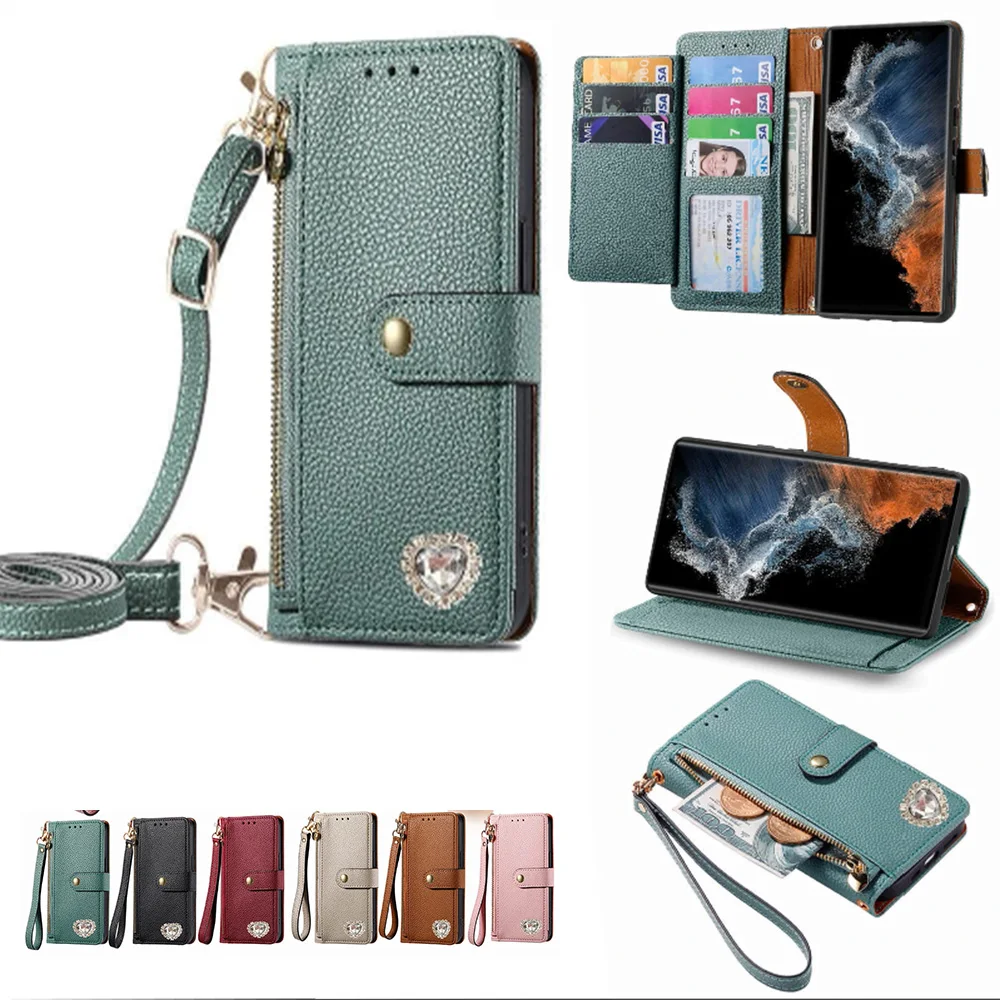 

Zipper Crossbody Wallet Case for OPPO A59 A58X A58 A57E A57 A56 A55 A54S A54 A53S A53 A52 A40 A38 Multi 7 Cards Leather Cover