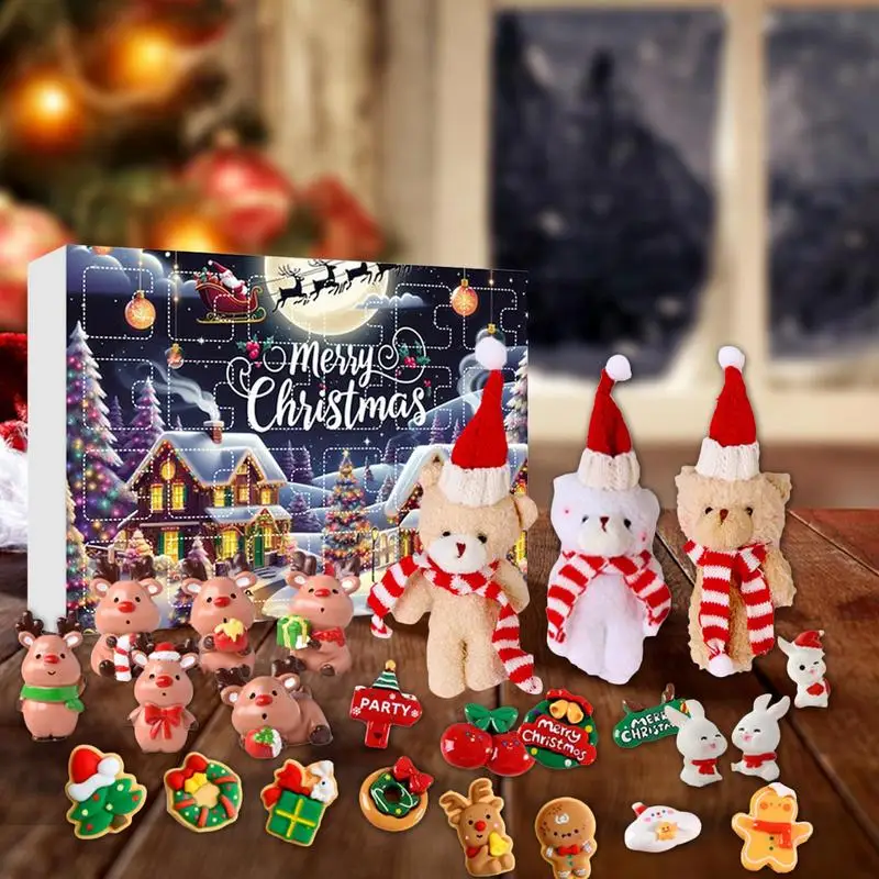 Christmas Advent Calendar Box 24pcs Christmas Doll Bear Reindeer Santa Claus Gingerbread Man Cute Toy Set Countdown Calendar Box