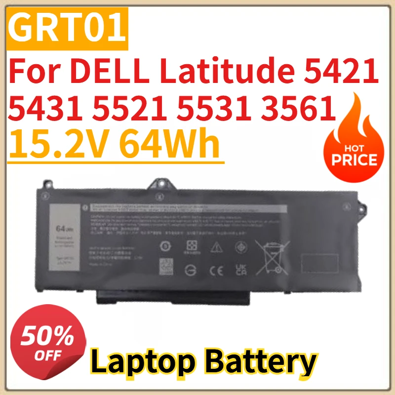 

High Quality New GRT01 Laptop Battery 15.2V 64Wh For DELL Latitude 5421 5431 5521 5531 3561 Replacement Battery