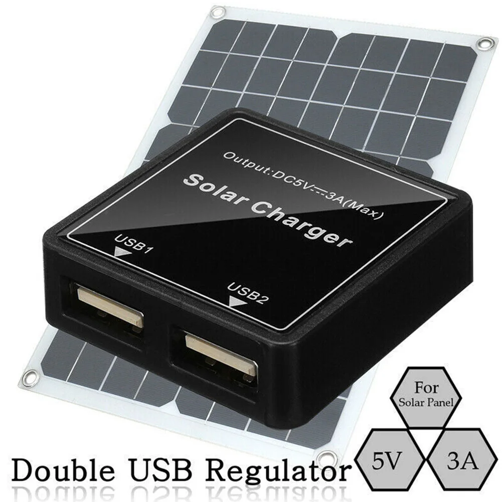 Solar Controller Power Charger Kit Double USB Regulator USB Regulator 1pc Black DIY Home Improvement Solar Energy