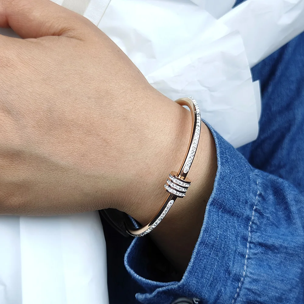 Fashionable Zircon Small Waist Stainless Steel Gold Plated Women's Bracelet, Silver Jewelry, Wedding Party Gift