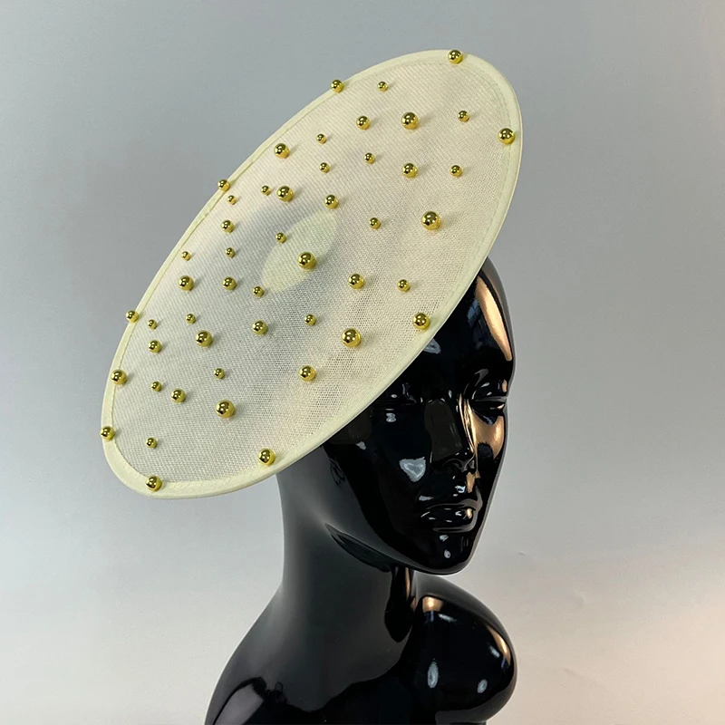 

Women Pearls Fascinator Hat Flat Round Linen Cocktail Tea Party Wedding Headpiece Ladies Fascinators Derby Kentucky Headband
