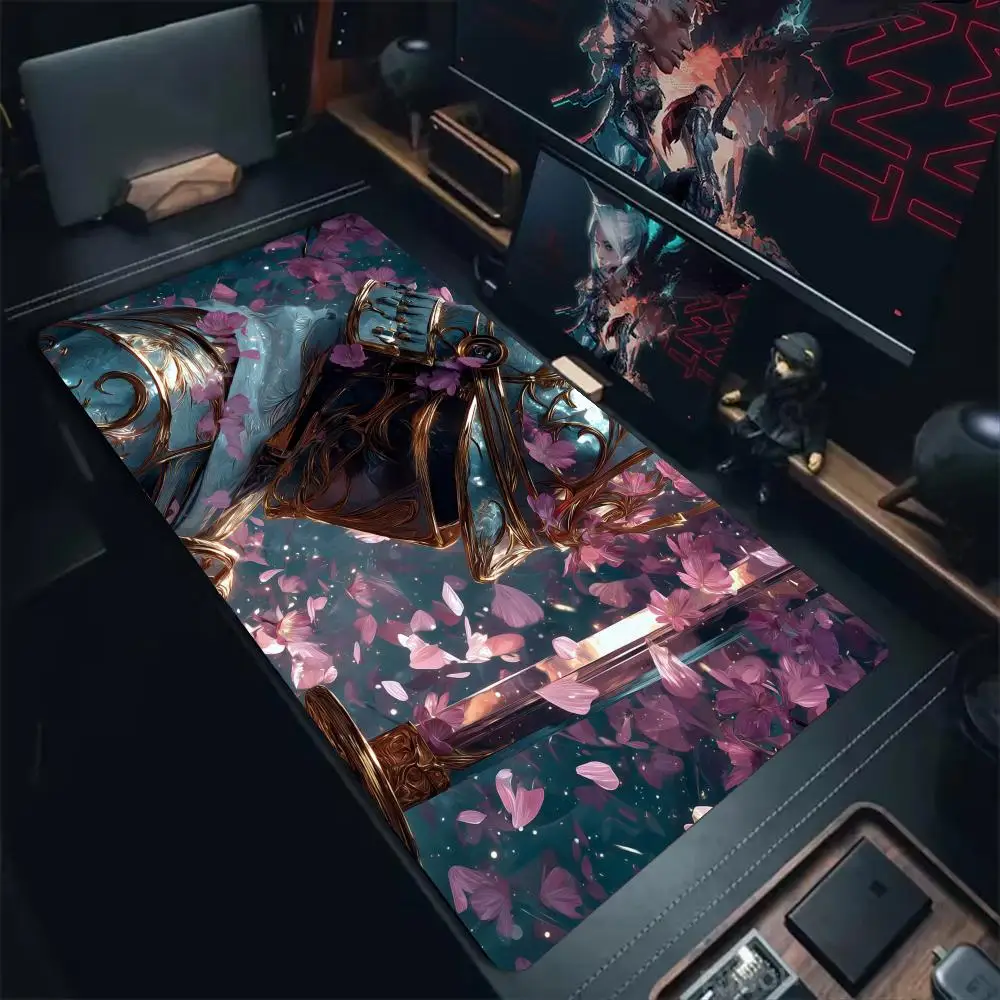 

Романтический коврик для мыши с изображением цветов вишни и рыцаря, игровой коврик для стола с прошитыми краями, нескользящий коврик для компьютерной мыши, офисный коврик