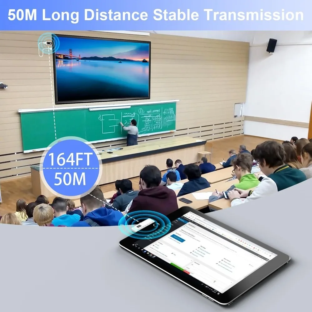 50M Portable 1080P Decode HDMI Kit 5G+2.4G 1080P@60Hz Dual-Band Wireless Screen Mirroring for Laptop & TV Plug & Play view 3