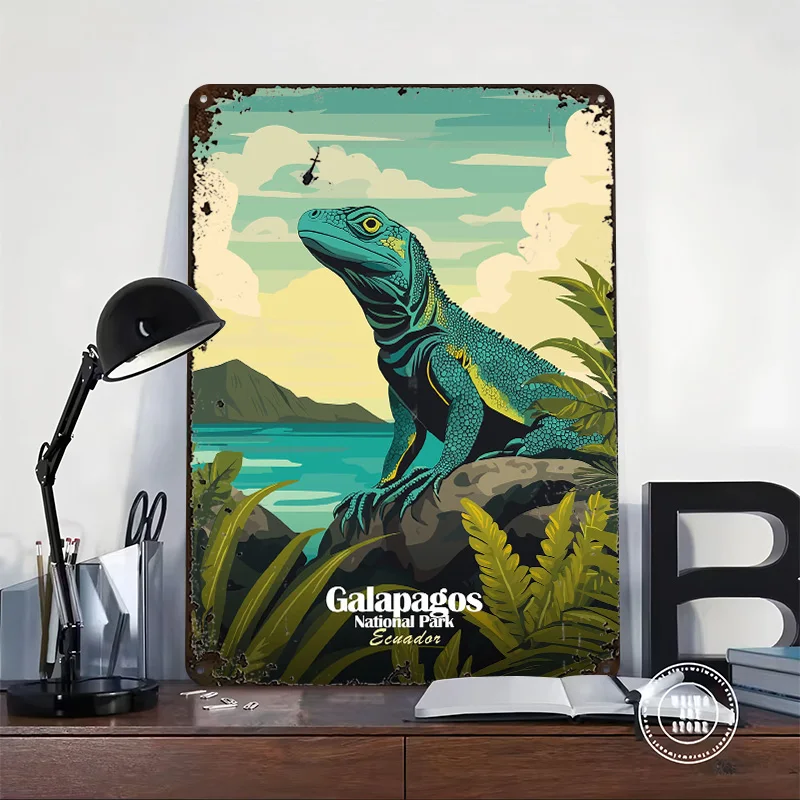 Galapagos Iguana Metal Poster Customized Wall Art Retro Vintage Tinplate Signs for Home Decoration Gaming Desk Decor Room House