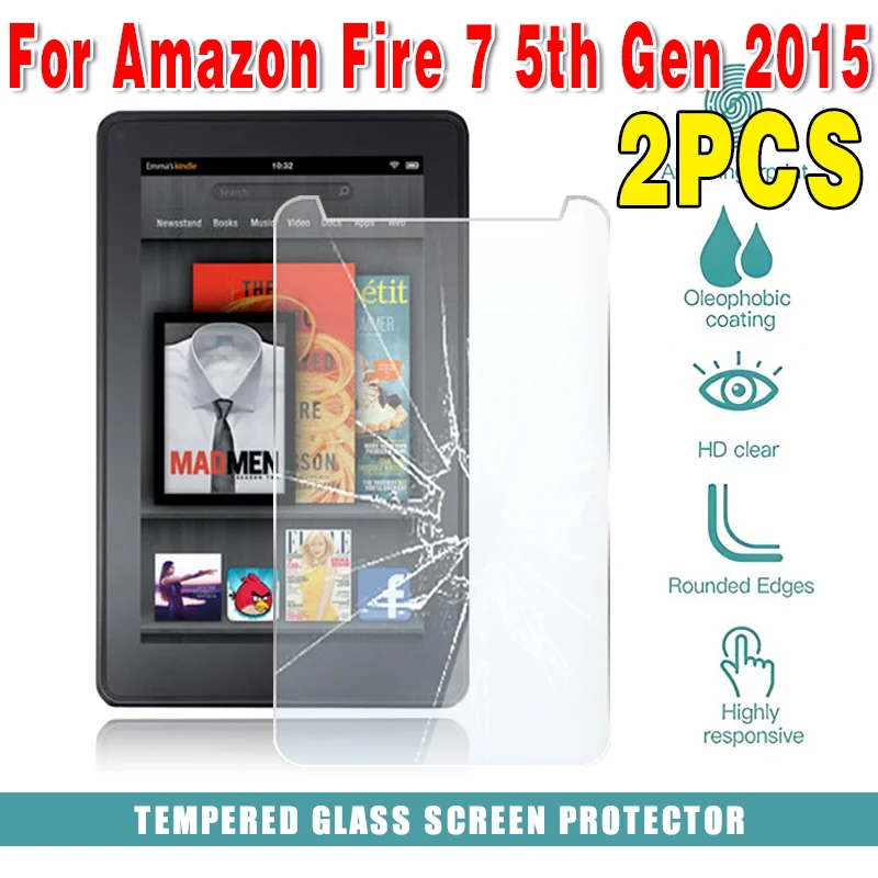 2Pcs Tablet Tempered Glass Screen Protector Cover for Fire 7 5th Gen 2015 Full Coverage Screen Shatter Proof Protective Film 20 30 40 50 marble foil fire oil proof contact paper for kitchen decor self adhesive removable waterproof wallpaper for bathroom