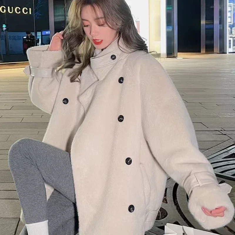 

Women Winter Faux Mink Cashmere Fur Coat Mid-length Loose Overcoat Thicken Warm Jacket Commuting simple Outwear JJ139