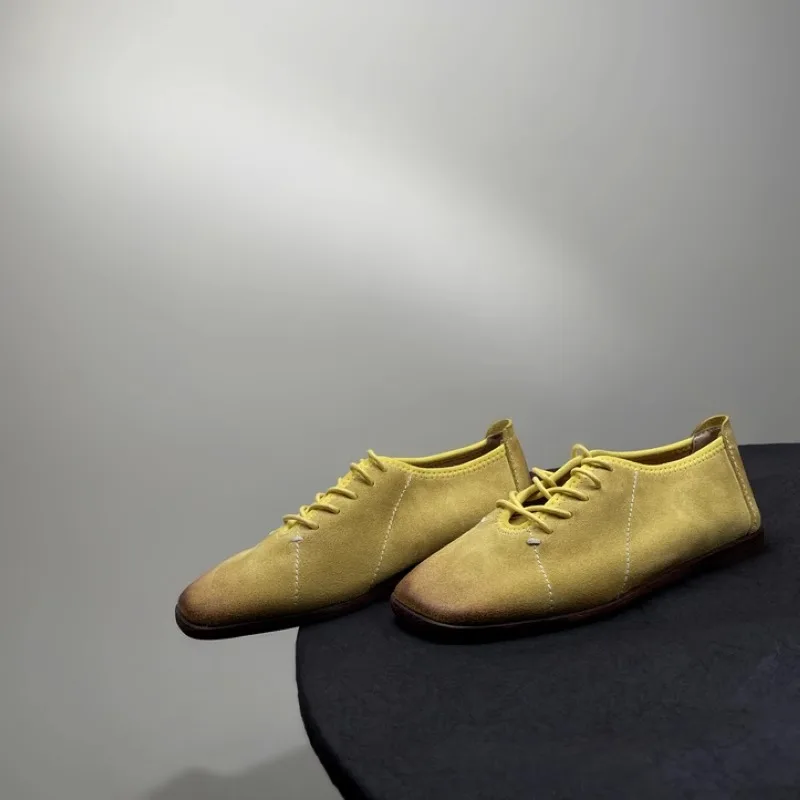 

Женская обувь ручной работы из натуральной кожи, повседневные оксфорды с квадратным носком на шнуровке, женские дизайнерские офисные туфли из воловьей кожи на плоской подошве, удобные