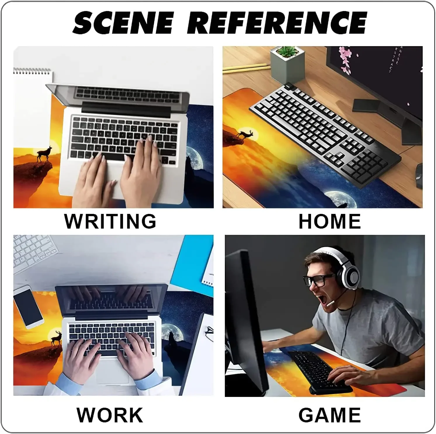 لوحة ماوس ألعاب كبيرة ممتدة ليلاً مقابل ليلاً مقاس XXL لوحة مفاتيح ماوس حصيرة مكتب 35.4 × 15.7 بوصة