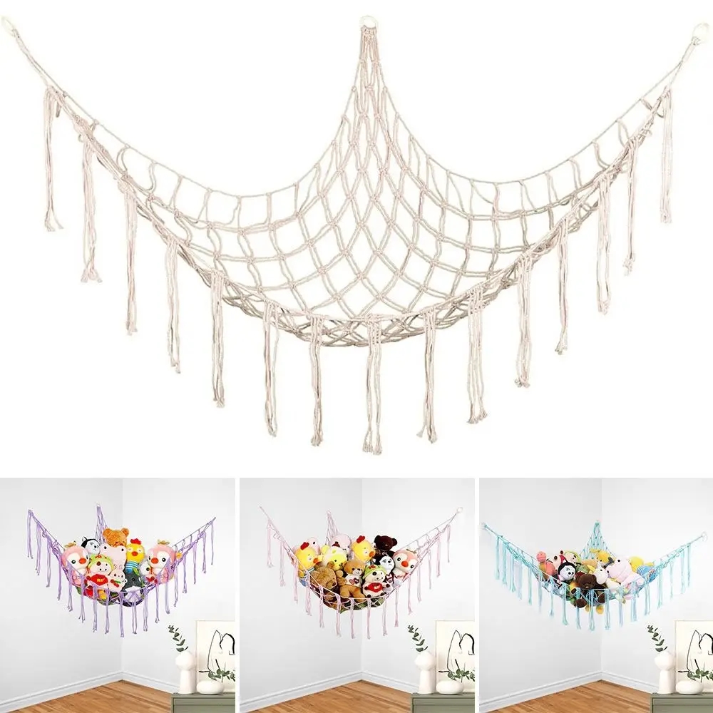 Decoration Wall Corner Toy Hammocks Stuffed Mesh Woven Mesh Hammock Tassels Cotton Rope Triangle Toy Net