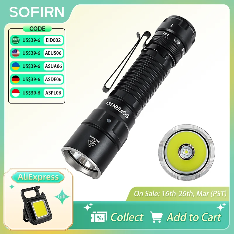 Sofirn New SK1 1300lm Tactical Flashlight SFT25R LED Light 18650 USB C Rechargeable 479m EDC Torch IP68 Lamp with Dual Switch