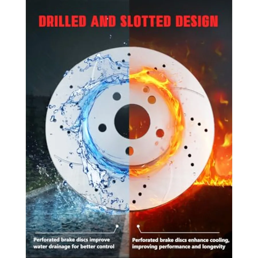 مجموعة وسادات الفرامل الأمامية والدوارات من MOTOREVO متوافقة مع شيفروليه كامارو 2010-2015 دوارات الفرامل المشقوقة المحفورة من السيراميك