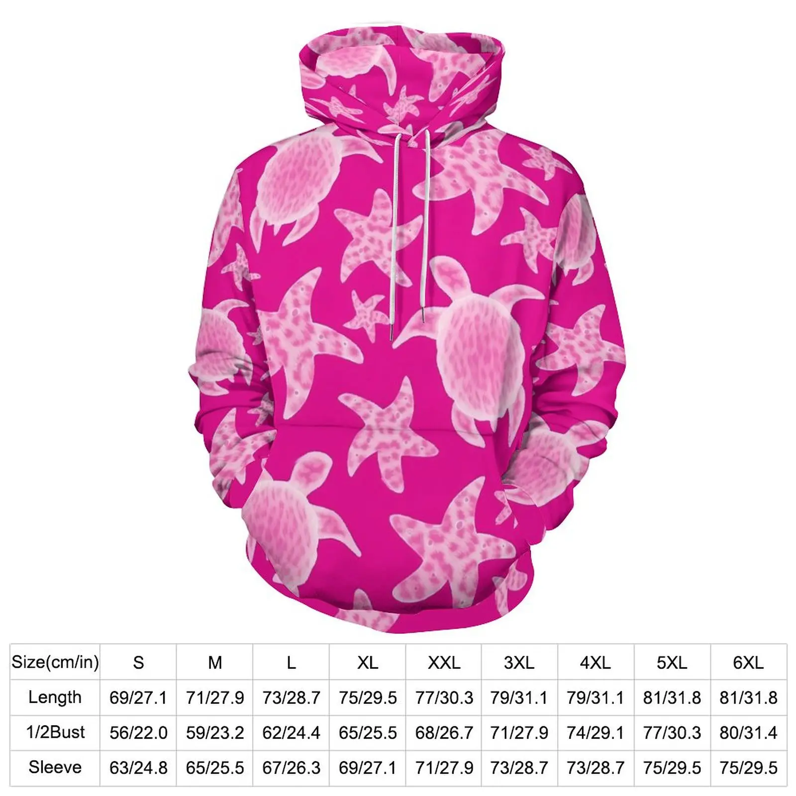 Pink Turtles Loose Hoodies Cute Starfish Korean Fashion Hoodie Unisex Long Sleeve Harajuku Design Sweatshirts Plus Size