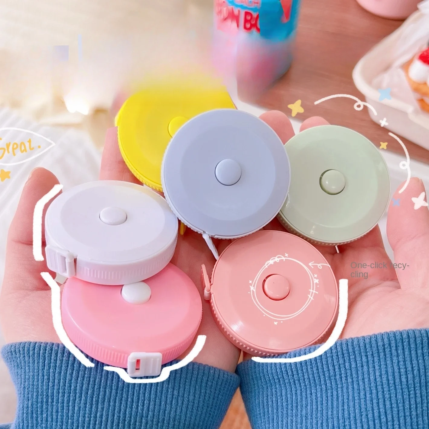 1 قطعة 1.5 متر شريط قياس صغير المحمولة طالب الجلود الناعمة ثلاثة قياس الملابس إعادة التدوير التلقائي #1