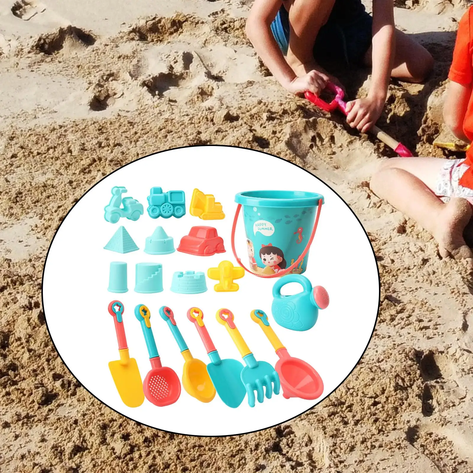 18x set di giocattoli da spiaggia divertente gioco di sabbia per vasca da bagno include veicoli, castelli, pala,