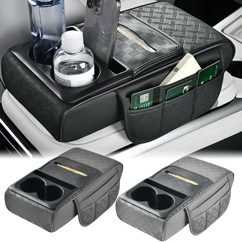 

car Center Console Cover auto Armrest Cushion with Cup Holder Extended Center Console Cushion Pad Car Accessory with Tissue Box
