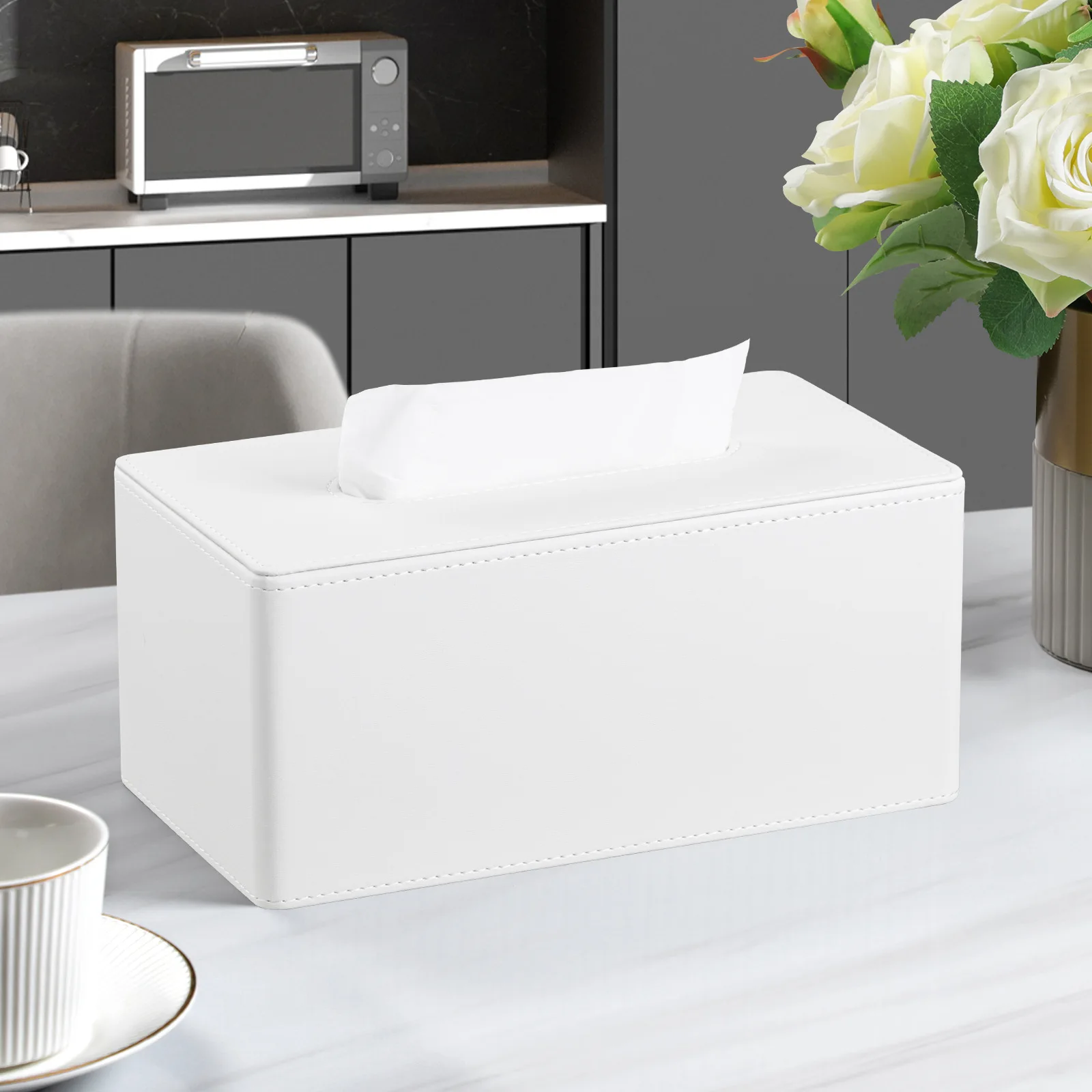 

light luxury leather black tissue box，office tissue box ,25cm long large tissue box for home or commercial use