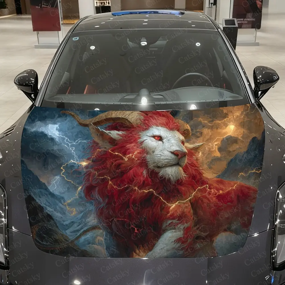 

Виниловая пленка для автомобиля Giant Horned Red Sideburns Lion, водонепроницаемая наклейка на капот автомобиля из ПВХ, самоклеящаяся устойчивая к царапинам наклейка, Suitab