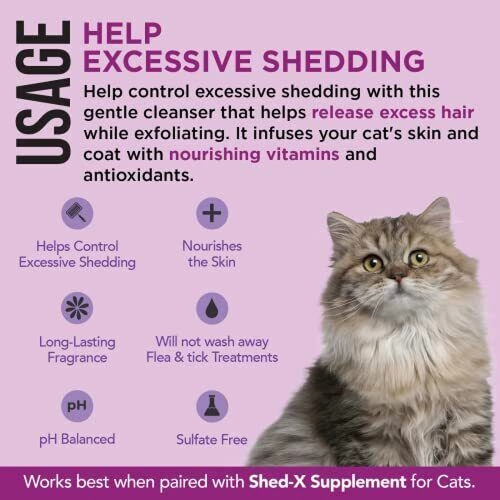 Shed-X Shed Control Shampoo For Dogs Cats, Reduce Shedding Clean, Release Excess Hair, Exfoliate Nourishes, Skin Coat Soft Shiny