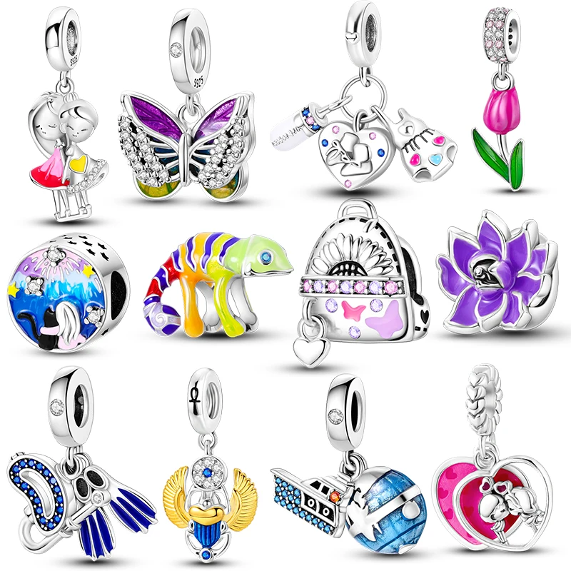 

New 925 Sterling Silver Tulip Diving Suit Globe Ship Chameleon Butterfly Charm Beads Fit Original Pandora Bracelet Jewelry DIY