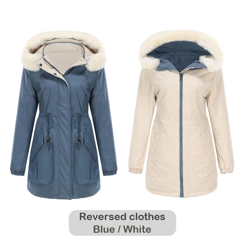 ZXRYXGS Popular Autumn Winter Reversible Coat Cotton Clothes Women Fashionable Coats Removable Hat 2023 New Parka Female Jackets