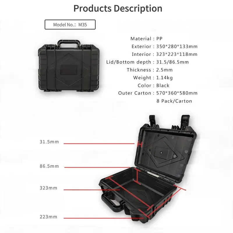 Shockproof Toolbox Custom Logo Shockproof Engineering Plastic Equipment Toolbox Storage with Foam