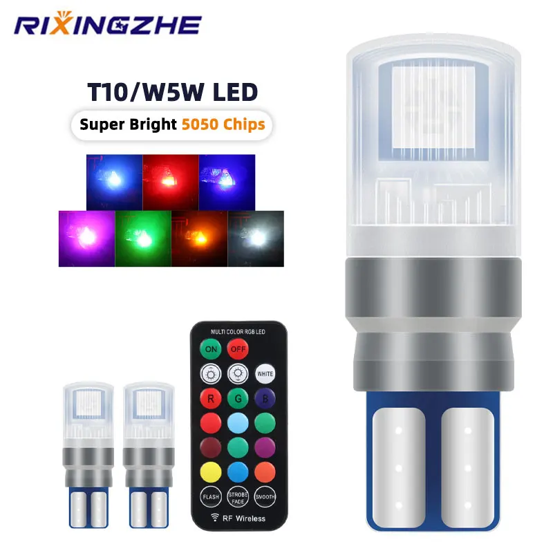 Żarówki LED T10 W5W RGB 194 168 5050 SMD z pilotem, Canbus, do oświetlenia wnętrza samochodu, lampki do czytania, żarówki klinowe, światła pozycyjne