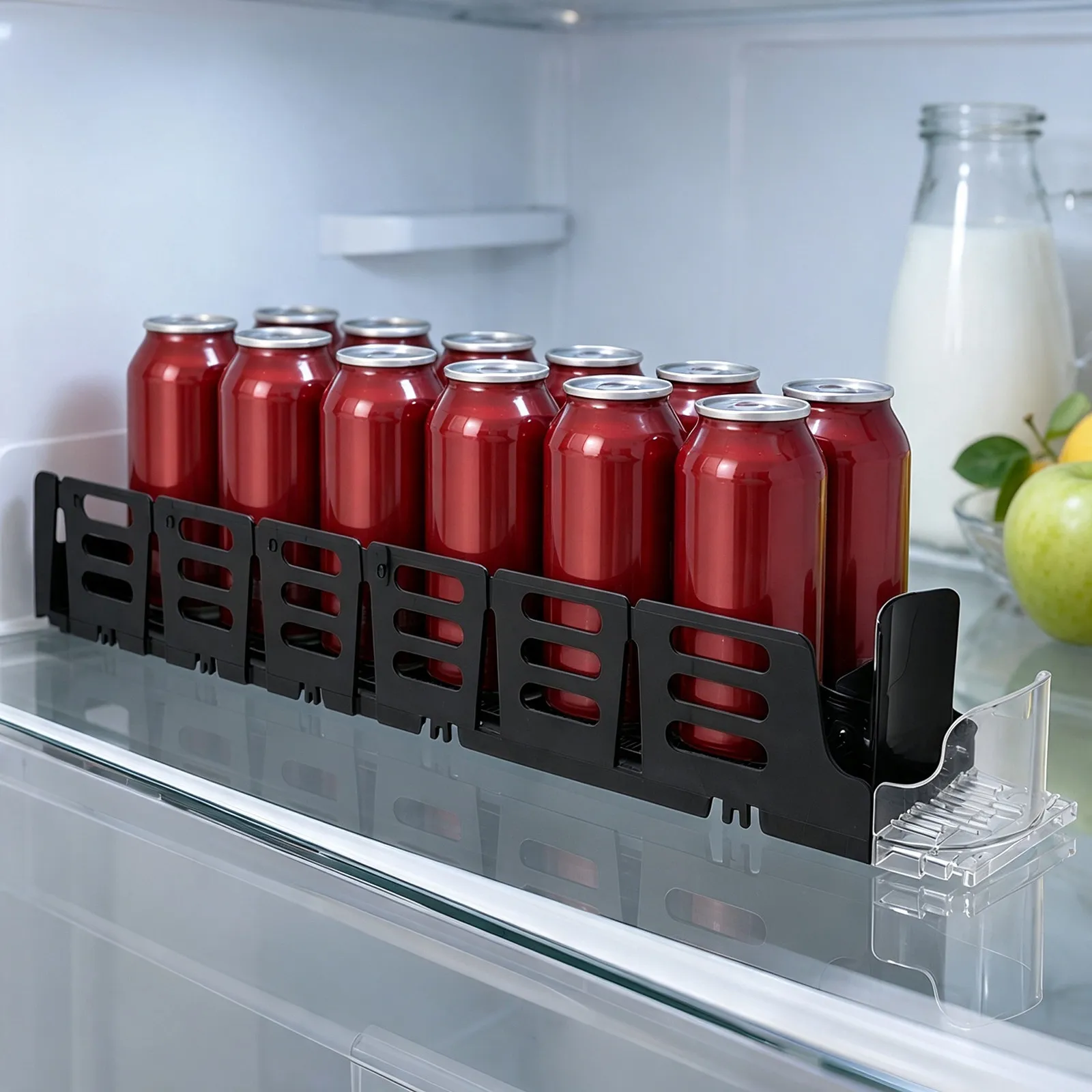 Self Pushing Fridge Drink Organizer 7 Soda Can Dispenser Automatic Beverage Pusher for Refrigerator Drink Display and Storage