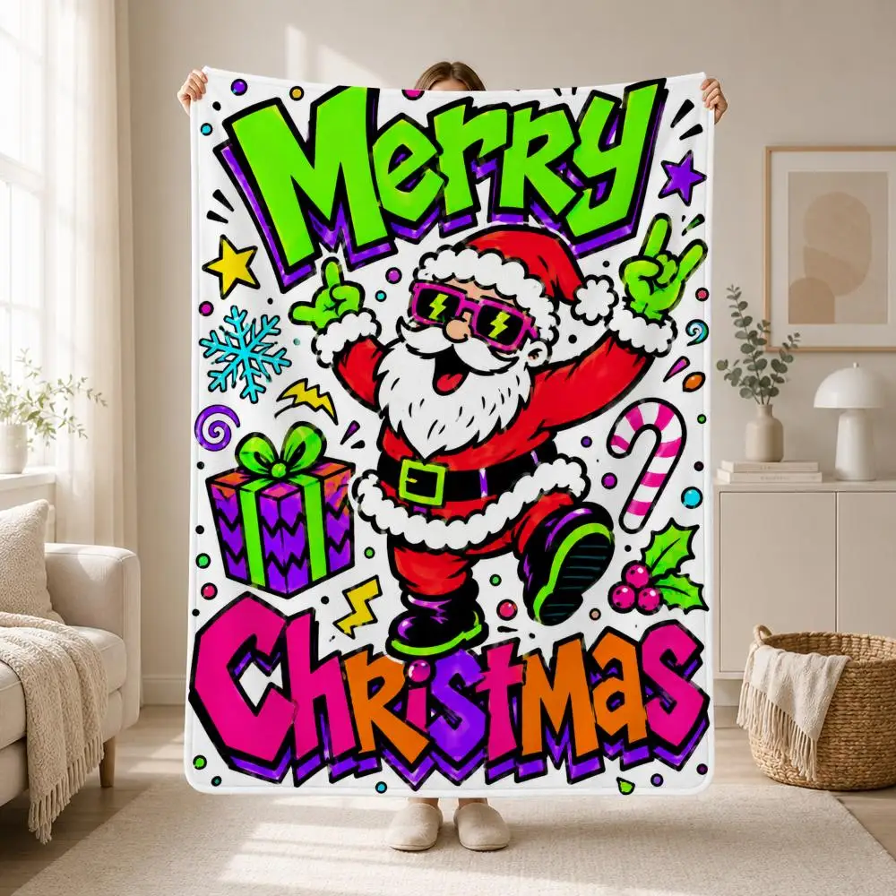 Street Art Christmas Pattern Graffiti Santa Christmas Throw Soft Plush Flannel Throw Blanket Sofa Bed Travel Home Decor