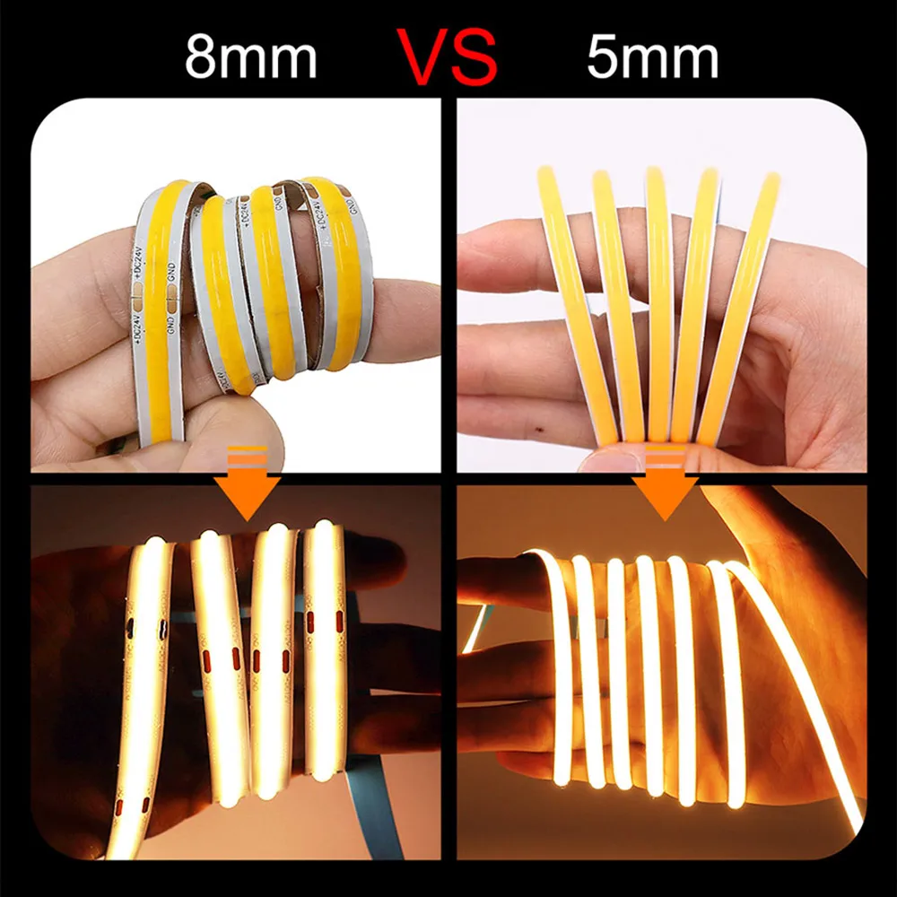 MALIIGAZA COB LED Strip 5mm 8mm 10mm Width Warm Nature Cold White Color Flexible 12V 24V LED Tape Bar Light for House Room Decor