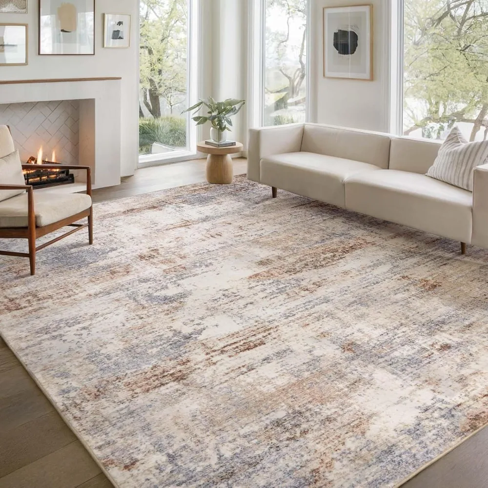 

Коврик для гостиной Моющиеся коврики: 8x10 Современный нейтральный абстрактный нескользящий напольный ковер с низким ворсом - большой мягкий тонкий устойчивый к пятнам