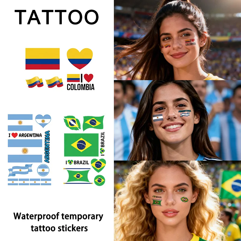 

Flag Temporary Tattoo Sticker, Long-lasting and Waterproof, Festival, Football, Soccer Fan Face Stickers, Arm, Face