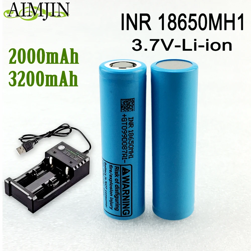 NWE Real capacity 18650 30A toy tool flashlight battery+USB charger INR18650 MH1 3.7V 2000/3200mAh Li-ion battery