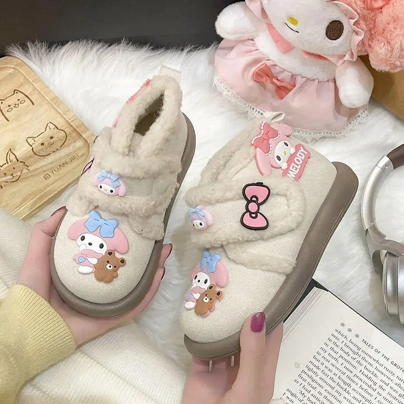 Kawaii My Melody Sanrio الطلاب لطيف الصوف أحذية قطنية دافئة الأطفال أحذية قصيرة الشتاء احذية الجري هدايا للفتيات