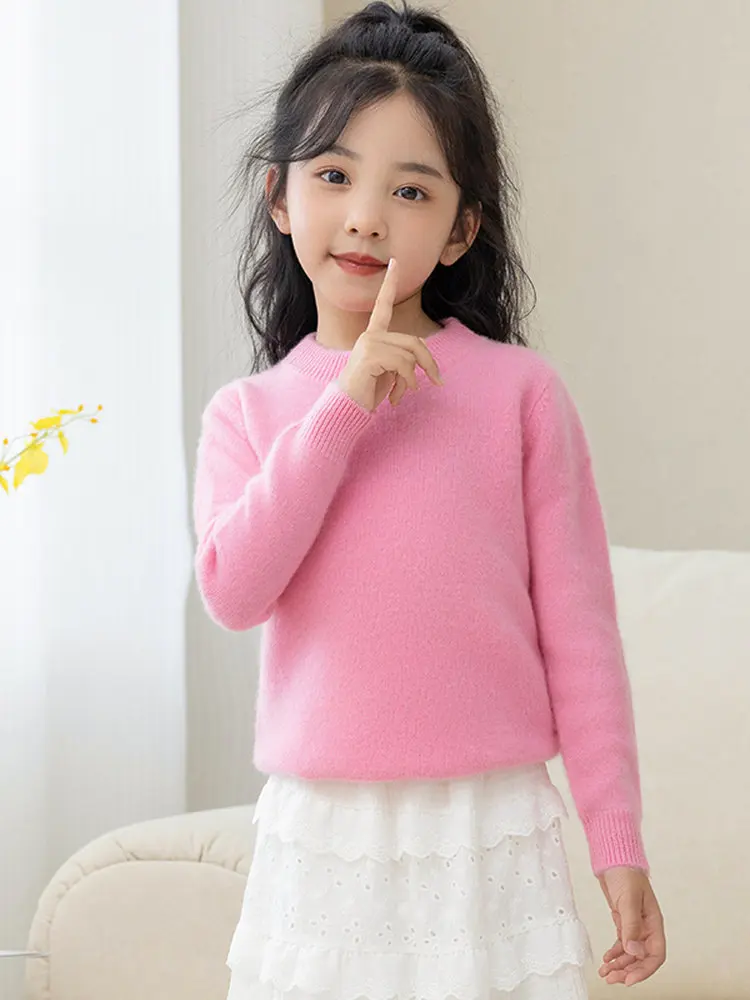 Older Kids Knit Top Boys Girls Autumn Winter Half High Neck Knit Base Layer Solid Color Fleece Lined Thickened Soft