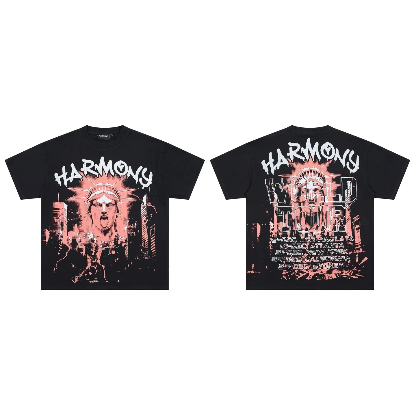 Harmony American-style street hip-hop print glitter-studded summer loose-fitting men and women crew-neck short-sleeved T-shirt