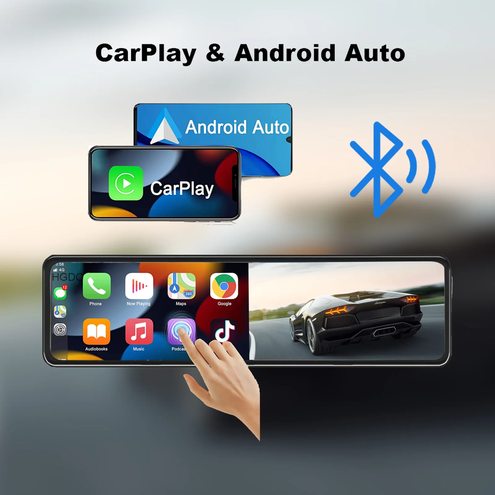 ADINKAM Three-lens Carplay Wireless Cell Phone Cast Screen Interconnection Navigation Streaming Media Rearview Mirror  Car DVR