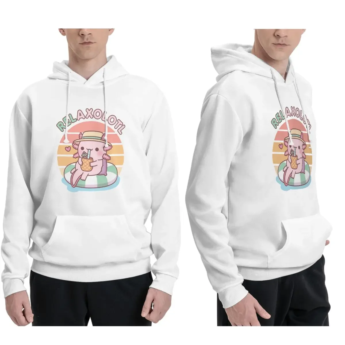 Cute Axolotl Chill On Pool Float Relaxolotl Funny Pun Hoodies Men's Women Pullover Sweatshirt Long Sleeve Clothing Autumn Winter