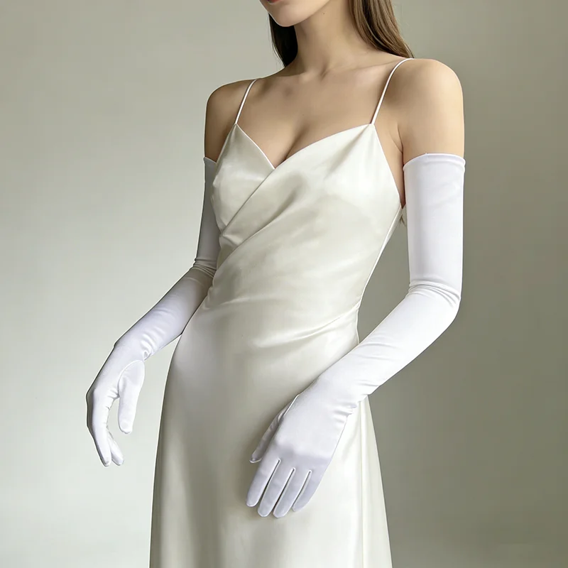 4 lengths Women Solid Color Satin Wedding Party Long Gloves Opera/Elbow/Wrist Stretch Carnival Party Etiquette Performance