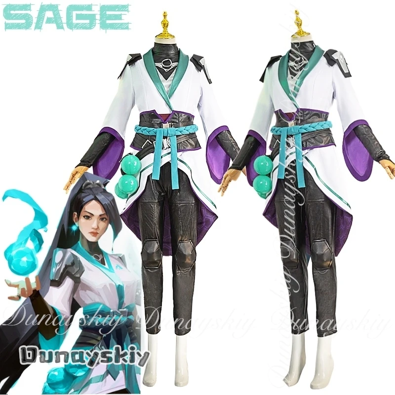 {BankaiMode}VALORANT Game Sage Косплей Пост Мокрая медсестра с черным длинным париком из хвоща с белой боевой униформой Cos Костюм