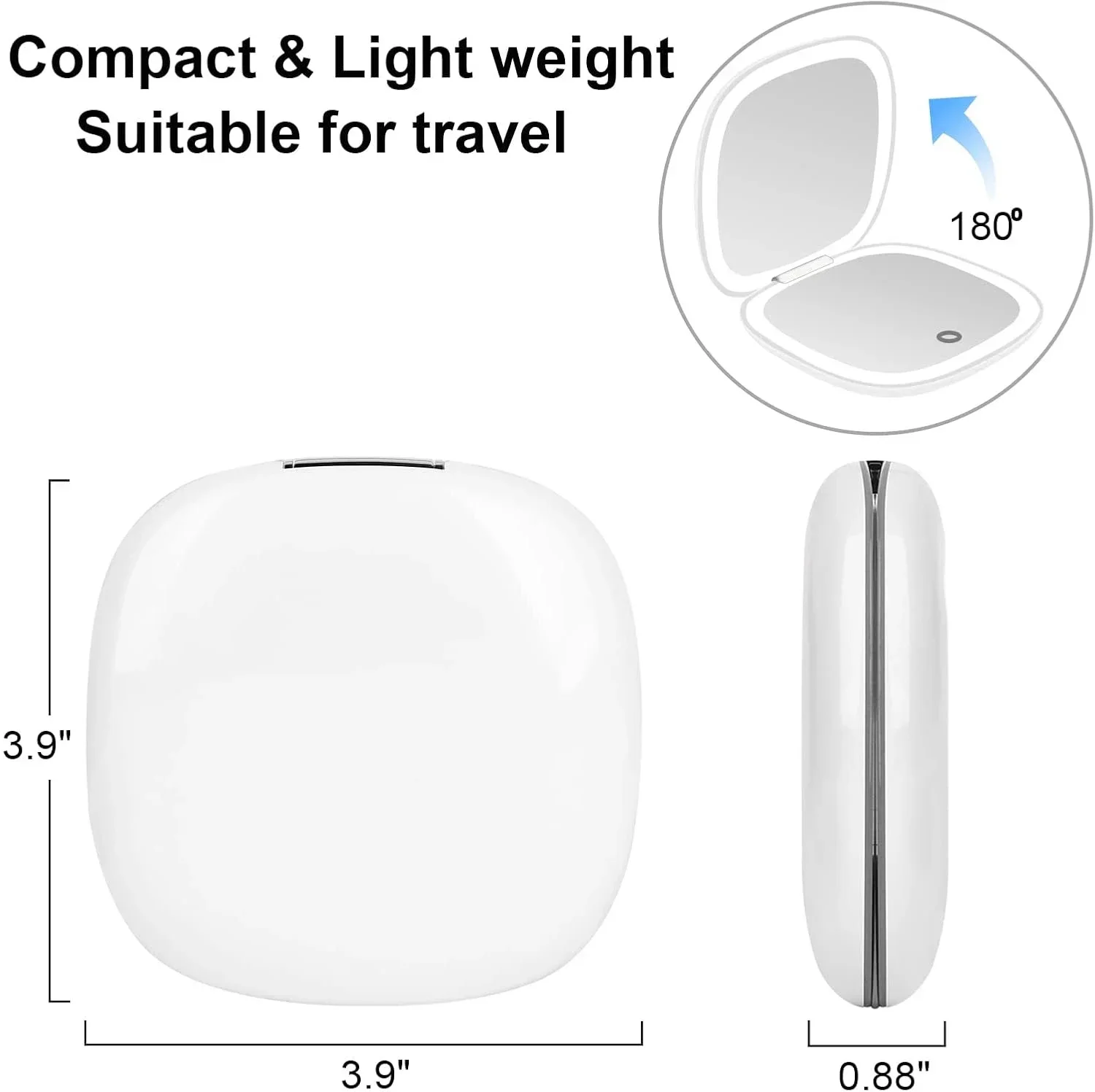 Portable LED Touch Control Makeup Mirror - Dual-Sided 3-Color Light, 5X Magnifying, Foldable & Rechargeable Travel Mirror