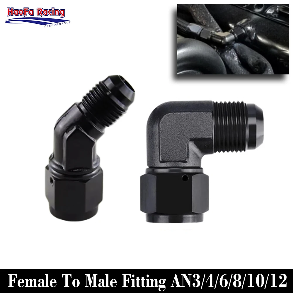 

AN3/4/6/8/10/12 Female to Male Fuel Hose Fitting Engine Transmission Cooling System Connection Adapter 45Degree 90Degree Black